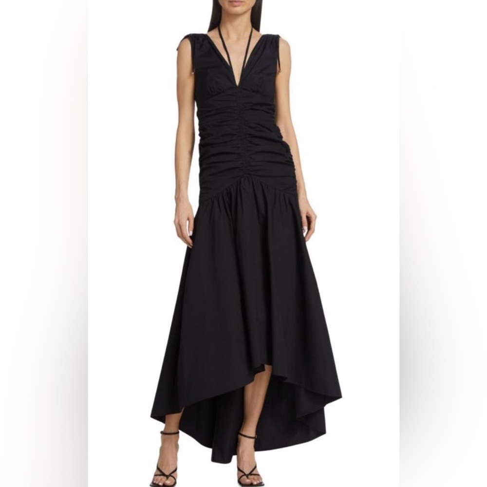 Veronica Beard Drop Waist Ruched High-Low Midi Dress | Black | Size 2